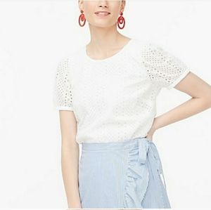 J.Crew Eyelet puff-sleeve top White NWT